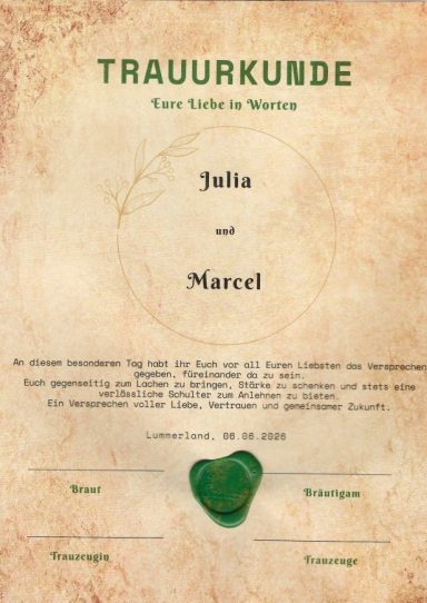 Individuelle Trauurkunde